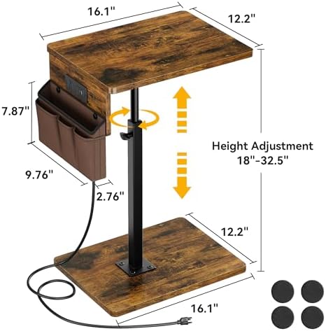 Vagusicc Sofa Armrest Tray Table for Couch - 360° Swivel Height Adjustable Side Table for Small Spaces, Snack Side Table for Bed or Chair, C Shaped End Table Snack Table for Eating Dinner Laptop - Image 2