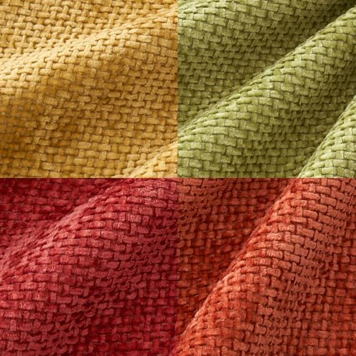 MIULEE Soft Decorative Chenille Fall Pillow Covers Rust Yellow Green 18x18 - Image 2