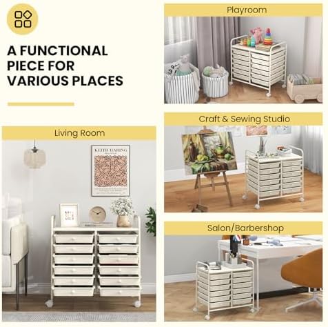 Giantex 12 Drawers Rolling Cart, Mobile Storage Drawer Cart, Classroom Organizer Cart for Office School Supplies Tools Scrapbook Paper Craft Small Printer, Utility Cart on Wheels, White - Image 5