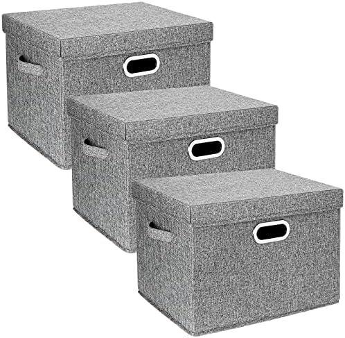 TYEERS Large Storage Bins with Lids, Collapsible, Washable, Fabric Storage Boxes for Organizing, 17.3x11.8x11.4 inches, 3 Pack, Gray by StorageOrganization
