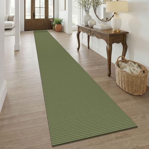 KOZYFLY Braided 2.5'x20' Runners Rugs for Hallway, Extra Long Washable Runner Rug, Woven Non Slip Kitchen Runner, Cotton Entryway Rug, Floor Carpet for Entry, Aisle, Hall, Olive Green/Earthy Green by KOZYFLY