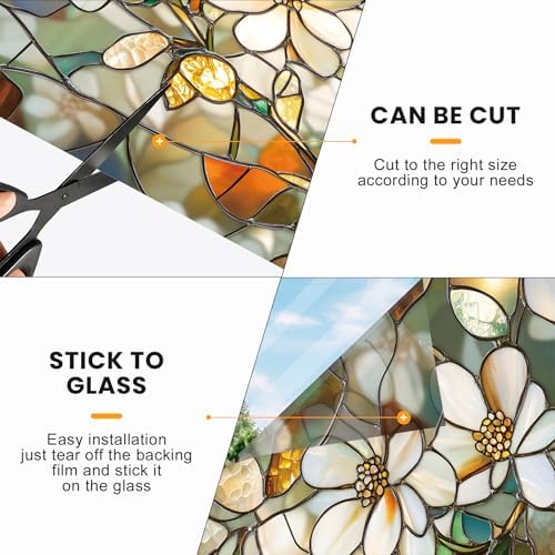 Stained Glass Window Privacy Film Static Cling - Rainbow Glass Decorative Sun Blocking Window Covering, Non-Adhesive Removable Stickers for Home & Office, 17.5" x 39.3" - Image 6