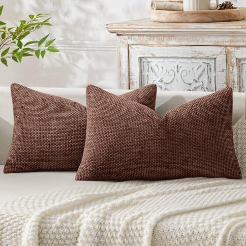 MIULEE Dercorative Lumbar Throw Pillow Covers 12x20 Red Brown 2 Pack by MIULEE