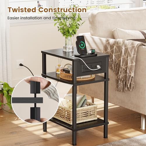 Creso hom Side Table with Charging Station, End Tables Living Room - Image 4