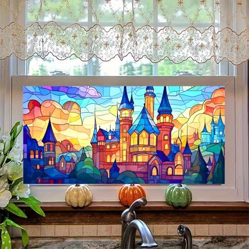 HOMETITUTE Rainbow Castle Stained Glass Window Cling 39.3x17.7 Inch PVC - Image 6