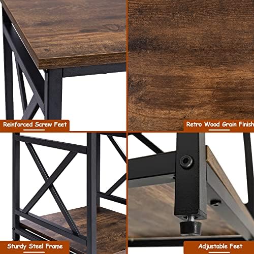 KSWIN Industrial End Table, 18" Square Side Table with 2-Tier Storage Shelf, X-Design Metal Frame, Rustic Brown Nightstand Bedside Table for Living Room, Bedroom - Image 4
