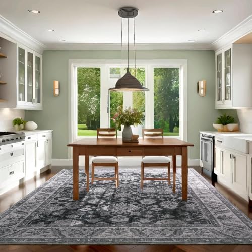 Hanples 5x7 Area Rugs for Living Room, Washable Rug Vintage Floral, Gray - Image 3