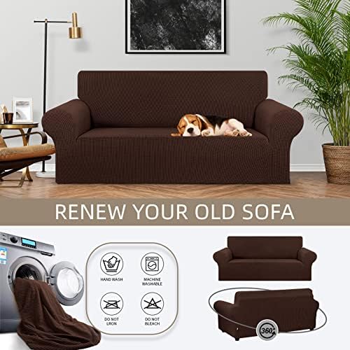 KEKUOU Stretch Loveseat Couch Cover, 2 Cushion Couch Slipcover,Chocolate - Image 3