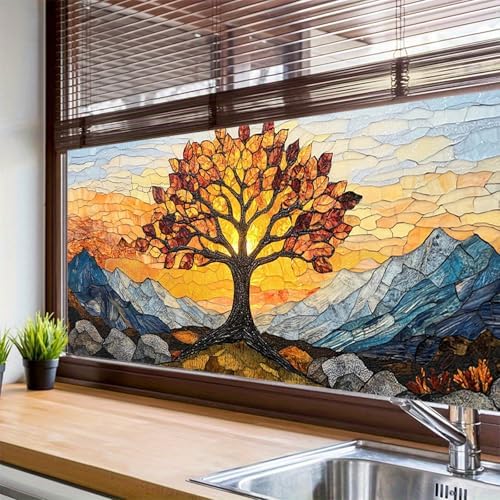 HOMETITUTE Tree Stained Glass Privacy Window Film 39.3x17.7 Inch PVC - Image 5