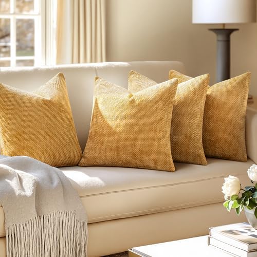 MIULEE Soft Decorative Chenille Pillow Covers Gold 18x18 Pack of 4 - Image 5