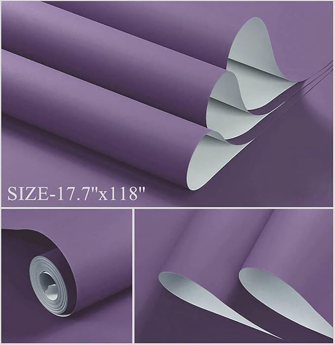 Dimoon 236''x17.7'' Purple Peel and Stick Wallpaper Contact Paper Modern Self Adhesive Wall Paper Removable Renter Friendly Textured Solid Color Shelf Cabinet Vinyl Roll (236''x17.7'',Dark Purple) - Image 2