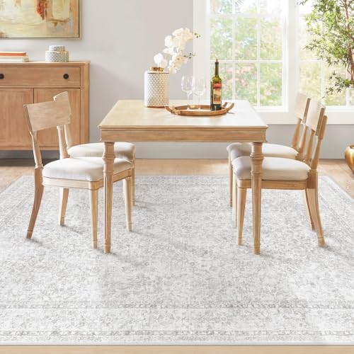 5x7 Area Rugs for Living Room: Washable Vintage Floral Rug Low Pile Non-Slip Boho Carpet for Nursery Bedroom Dining Room (Floral Grey, 5'x7') - Image 6