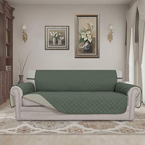 Easy-Going Reversible Couch Cover, 3 Cushion Sofa, Greyish Green/Beige - Image 2