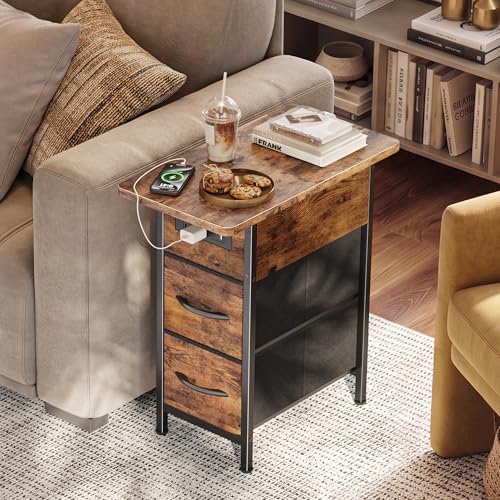 Huuger Narrow End Table with Charging Station, Side Table with 2 Drawers - Image 2