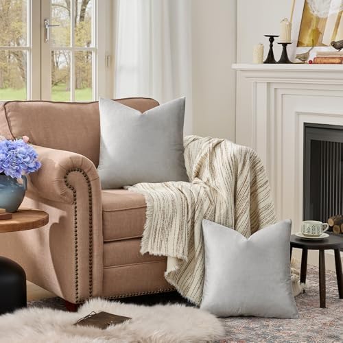 GIGIZAZA Silver Grey Velvet Throw Pillow Covers Big 26x26 Pack of 2 - Image 3