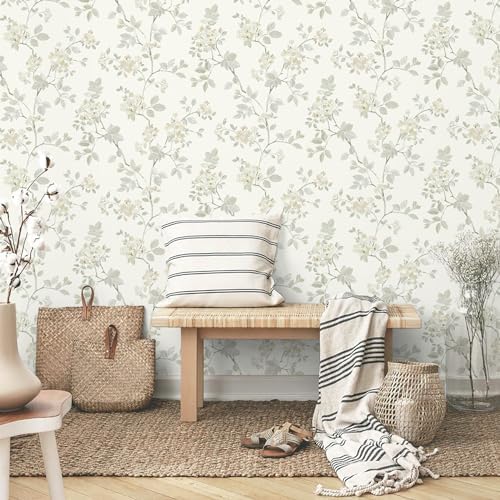 Vinjiasin 16.1"x 393.7" Peel and Stick Wallpaper Modern Beige Floral Contact Paper Self Adhesive Removable Flower Leaf Wall Paper for Bedroom Bathroom Livingroom Decorative - Image 4