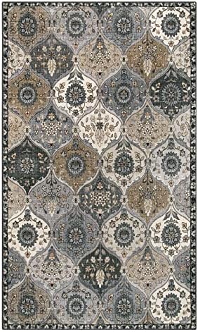 Lahome Moroccan Trellis Washable Area Rugs, 3x5 Rug for Bedroom Entryway Indoor Non-Slip, Small Oriental Accent Carpet for Living Room Kitchen Bathroom Office Elise, Grey - Image 3