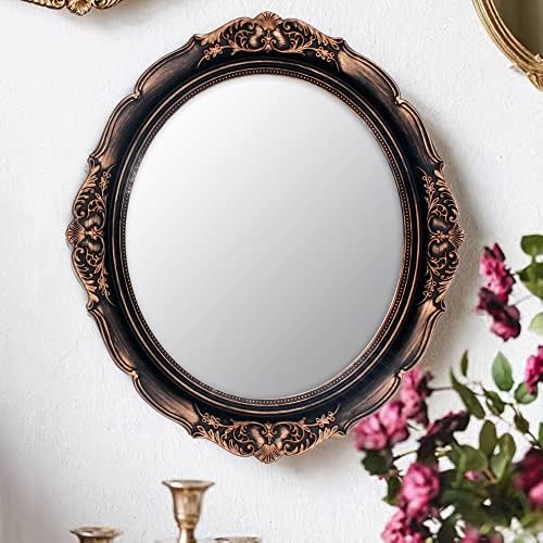 YCHMIR Vintage Decorative Wall Mirror 14.8 x 13.1 Inch Oval Mirror（ Brown） - Image 2