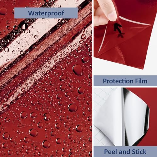 WESTICK Glossy Red Chrome Vinyl Roll Peel and Stick Metallic Permanent Vinyl for Christmas Decorations Self Adhesive Easy to Cut Red Mirror Wall Sticker for Cricut DIY Crafts Signs 15.8" x 80" - Image 6
