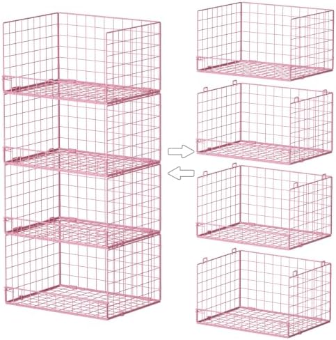 4-Tier Closet Organizers and Storage, Stackable Closet Organizer Basket, Foldable Closet Shelf Organizer Basket, Stackable Storage Bins and Organizer Shelves for Home Closet Organizer System, Pink by FollowWithYociyogaTogether