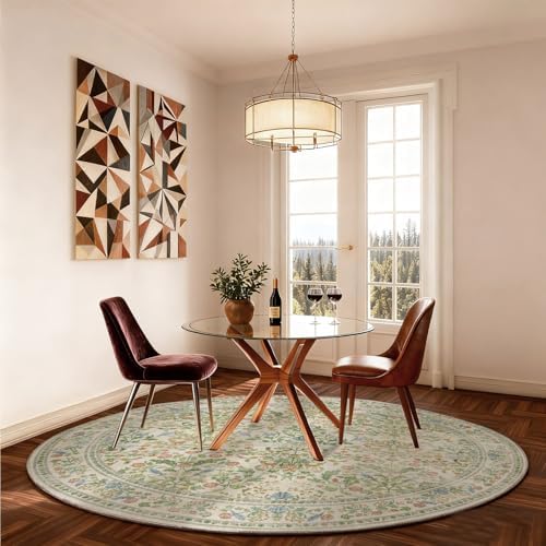 Washable Round Rugs for Bedroom 4ft: Living Room Rug Stain Resistant Non Slip Low Pile Ultra Soft Faux Wool Small Circle Rugs for Kitchen Entryway Nursery Dorm Home Office Bathroom Entrance Indoor - Image 4