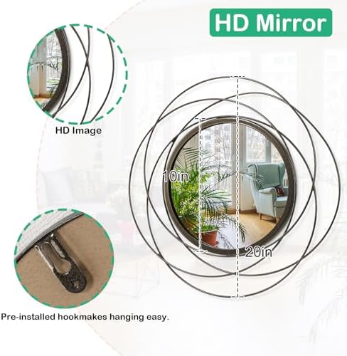 Wall Mirror Mounted Round Decorative Mirrors with Iron Metal Wire Frame Mirror for Wall, Home Decorative Bathroom Vanity, Living Room or Bedroom Large 20” - Image 7