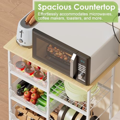 Rolling Kitchen Microwave Organizer Cart, Adjustable Shelves, White - Image 5