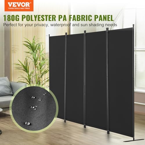 VEVOR Room Divider, 4 Panel Room Dividers and Folding Privacy Screens, Fabric Partition Room Dividers for Office, Bedroom, Dining Room, Study, Freestanding, Black - Image 2