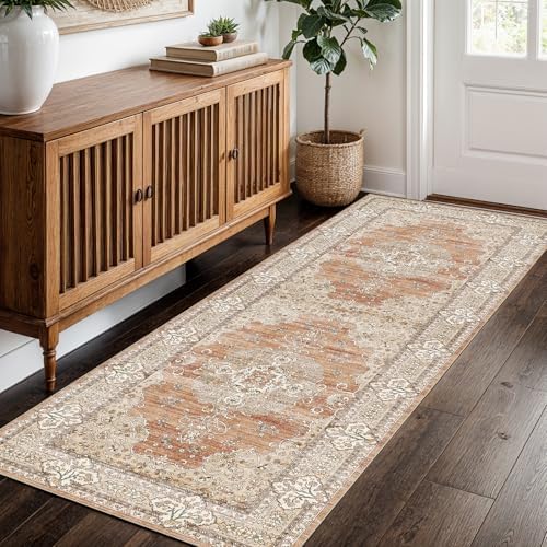 2x5 Washable Hallway Runner Rug - Non-Slip Throw Rugs Terracotta Beige by Puino