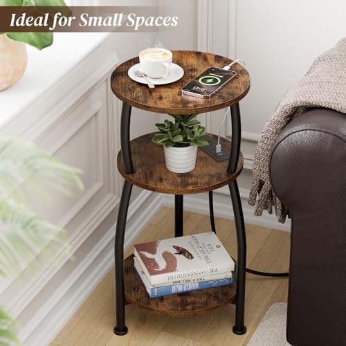 Round Side Table with Charging Station, Small Spaces Nightstand - Image 4