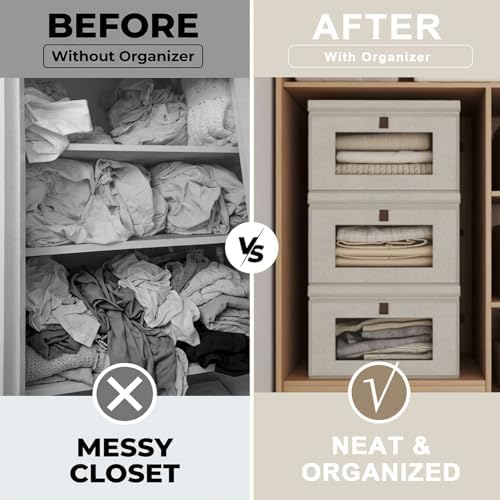 35L Large Closet Organizers and Storage Bins 2-Pack, Collapsible Fabric Storage Boxes with Lids and Handles, Front Opening Wardrobe Container with Clear Window for Clothes, Blankets, Living Room, Dorm - Image 4