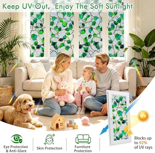 SOMWISE Rainbow Stained Glass Window Privacy Film,Heat Blocking Save Energy - Image 4