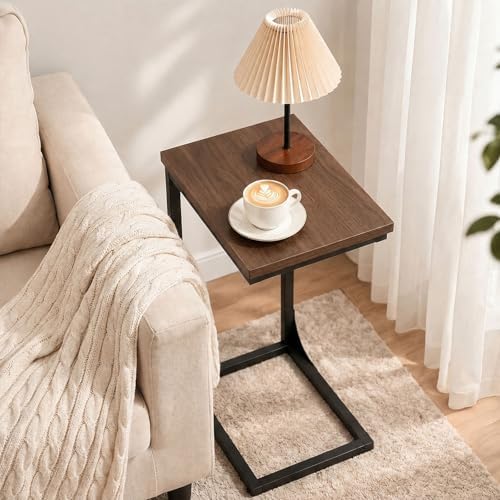 TEMI C Shaped End Table for Couch - Small Side Table and TV Tray for Eating or Laptop, Accent Desk for Chair or Sofa, Easy Assembly, Space-Saving Design for Living Room or Bedroom,Rustic Walnut - Image 5