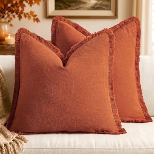 MIULEE Linen Decorative Fall Euro Throw Pillow Covers Burnt Orange 22x22 by MIULEE