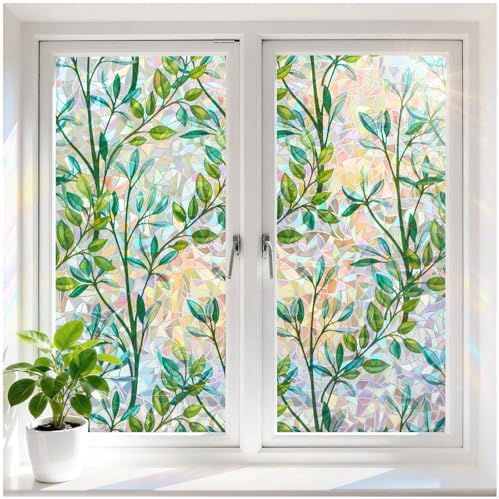 rabbitgoo Stained Glass Window Privacy Film, Rainbow Leaf, 23.6" x 157.4" by rabbitgoo