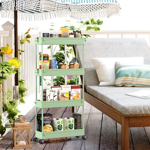 SPACEKEEPER Slim Rolling Storage Cart, 4 Tier Bathroom Cart Organizer,Green - Image 2