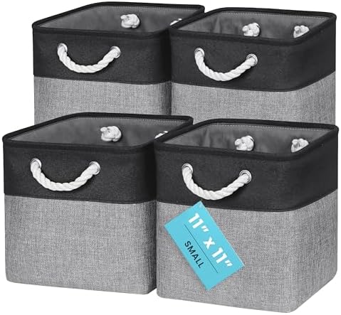 OrganiHaus 11x11 Cube Storage Bins, 4-Pack Fabric Cubes, Rope Handles by OrganiHaus