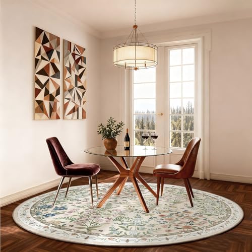 Washable Round Rugs for Bedroom 4ft: Living Room Rug Stain Resistant Non Slip Low Pile Ultra Soft Faux Wool Small Circle Rugs for Entryway Kitchen Bathroom Nursery Entrance Dorm Home Office Indoor - Image 4
