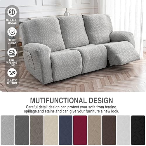 Gennia Waterproof Recliner Sofa Cover,3 Seat Couch Cover,Light Gray - Image 5