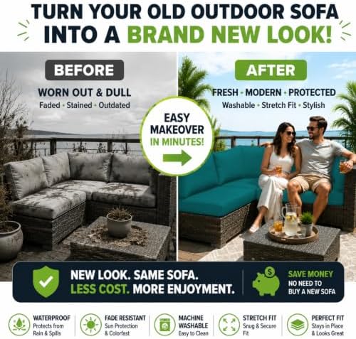 14 Pcs Outdoor Cushion Covers, Patio Sofa Cushion Covers Replacement - Image 3