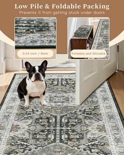 Madane Washable Runner Rug 2x6 Runners for Hallways, Grey Green/Black Olive - Image 6