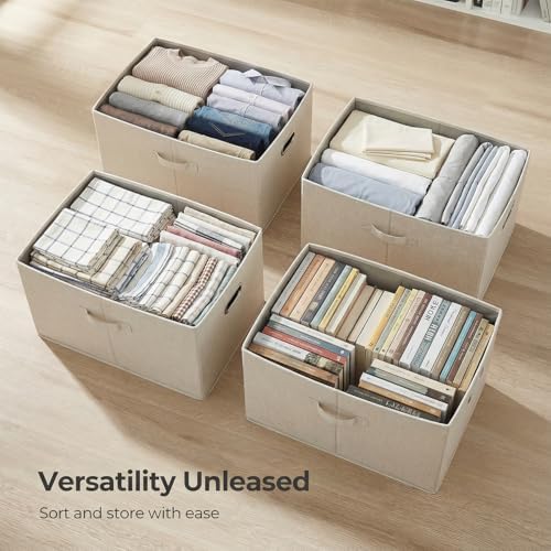 PRANDOM Storage Bins with Lids [3-Pack] Linen Fabric Foldable Storage Boxes Organizer Containers Baskets Cube with Cover for Bedroom Closet Office Beige (23.4X15.9X11.4) - Image 7
