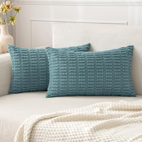 MIULEE Lumbar Corduroy Decorative Throw Pillow Covers 12x20 Coastal Blue by MIULEE