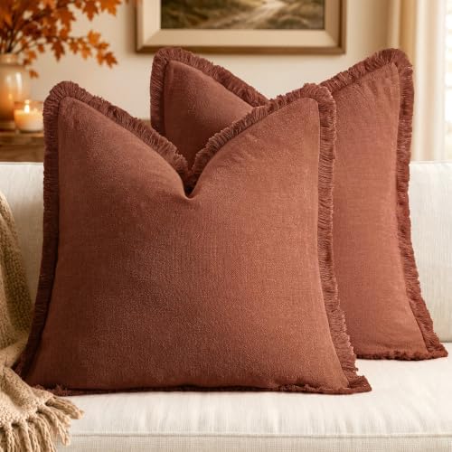 MIULEE Linen Fringe Decorative Fall Throw Pillow Covers Late Autumn 18x18 by MIULEE