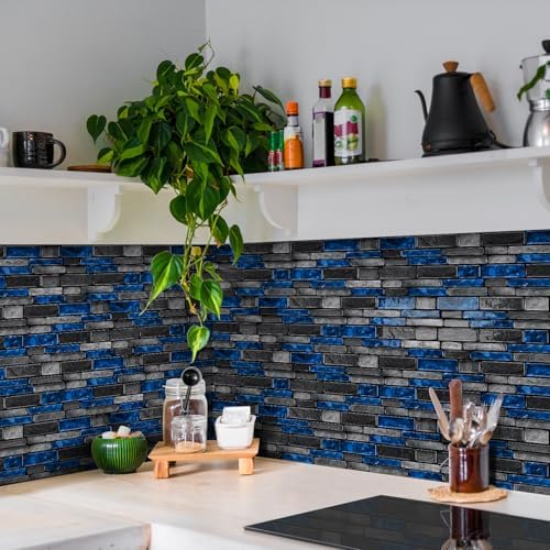 3D Textured Peel and Stick Backsplash,20-Pcs PVC Tiles,Black&Blue | Waterproof & Durable,Wall Decor for Kitchen, Bathroom,RVs - Image 6
