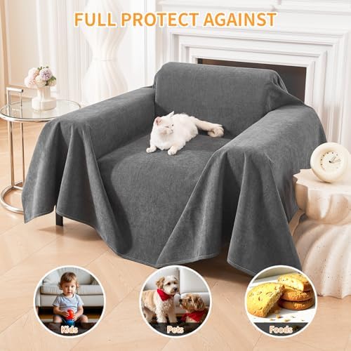 Deep Dream Cat-Scratch Resistant Armchair Couch Cover, Waterproof Sofa Cover for Dogs, Pet Friendly Couch Protectors Anti Slip Thickened Slipcovers for Dogs Pets, 71" x 91", Dark Grey - Image 5
