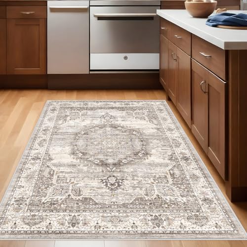 Washable Area Rugs 3x5 Entryway: Soft Low Pile Mat Machine Washable Indoor Doormat Lightweight Entry Rug Anti Slip Backing Rugs for Living Room Bedroom Kitchen Bathroom 3'x5' Beige - Image 3