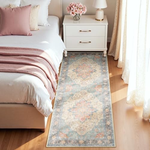 RELEANY Washable Area Rug, Runner 2'x5', Blue/Orange/Red - Image 2