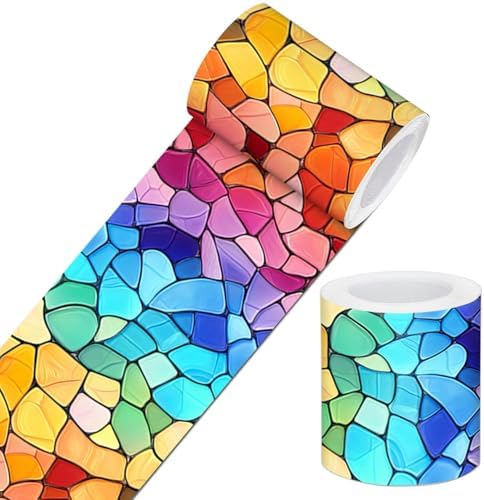 IVN Wallpaper Border Peel and Stick Wall Rainbow Glass Mosaic 4x196 Inch by IVN