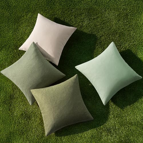 MIULEE Pack of 4 Decorative Outdoor Throw Pillow Covers Linen Waterproof Pillow Covers Summer Farmhouse Cushion Cases for Patio Garden Tent Balcony Couch Sofa 18x18 Inch Light Green - Image 4